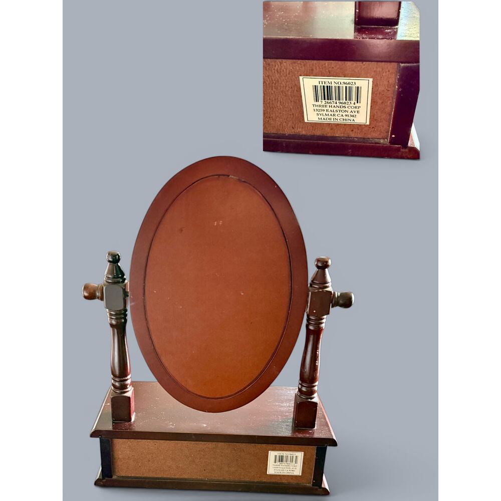 Vintage Style Vanity Mirror w Drawer-Traditional Tabletop-Mahogany Tone-Classic - Picture 8 of 10